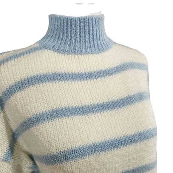 Diane Von Furstenberg Vintage Sweater Mock Neck 3/4 Sleeve 80's Blue White Large - Picture 2 of 10